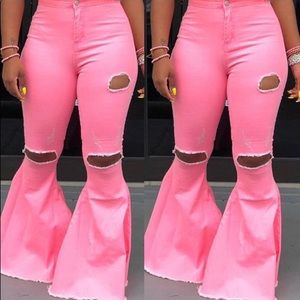 Casual Mid Waist Broken Holes Pants